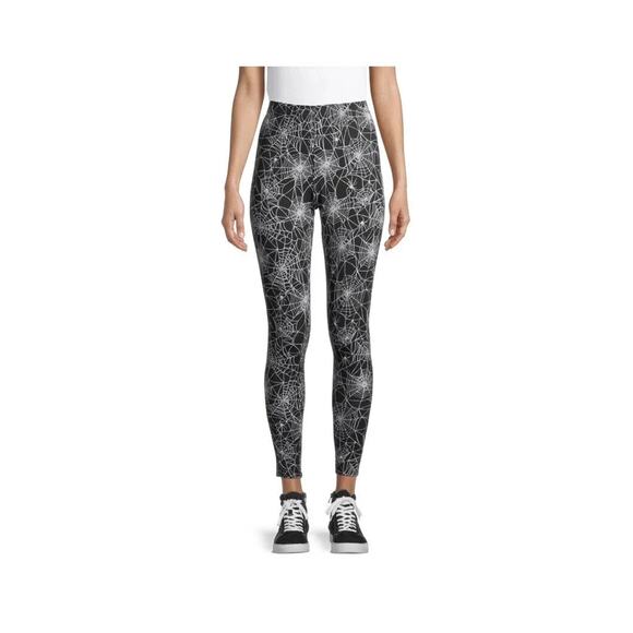 NWT NOBO Black XL Gothic Spider Web Cobweb & Spider Ankle Leggings - Picture 1 of 3